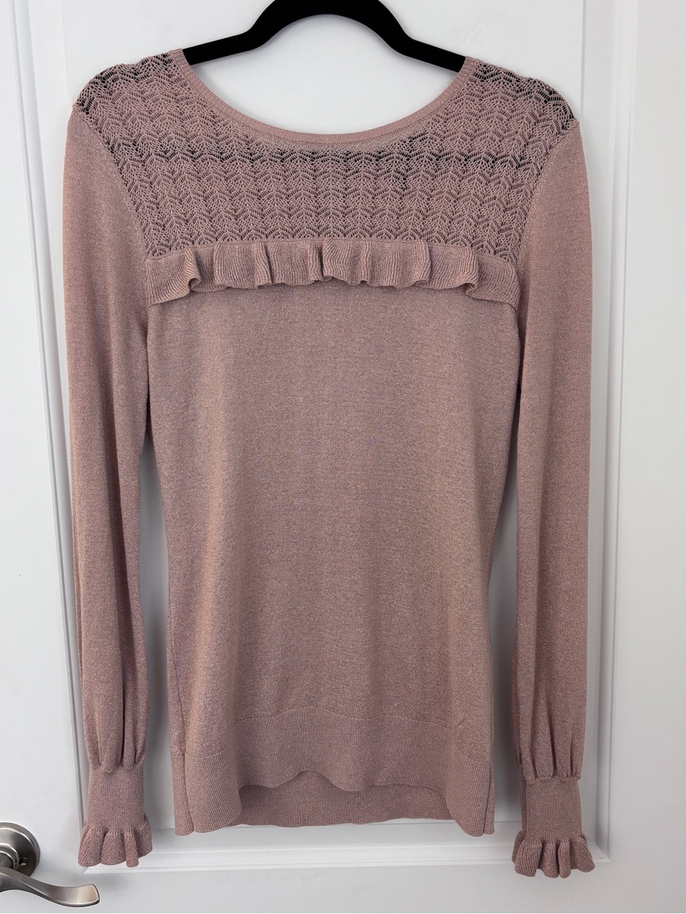 White House Black Market Tan Ruffle Knit Top Medium